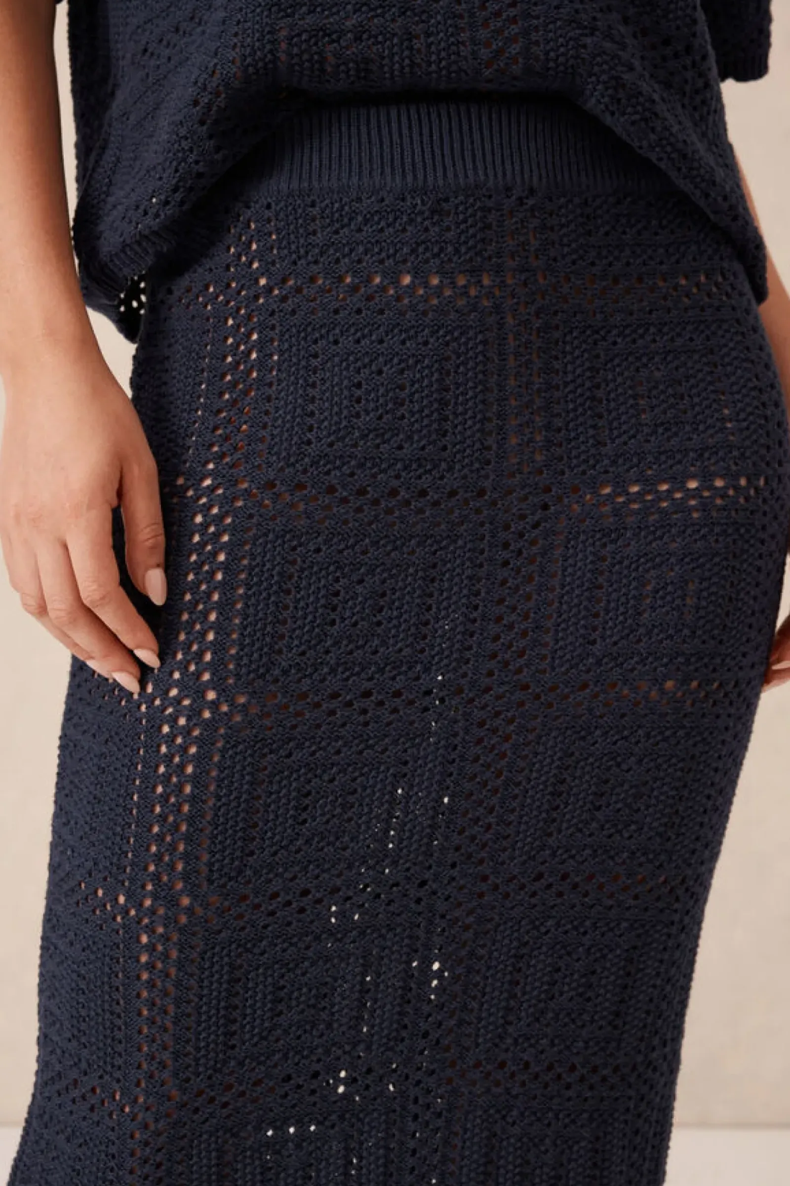 Ceres Life Skirts|Knitwear|Square Knit Midi Skirt - New Navy