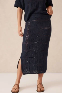 Ceres Life Skirts|Knitwear|Square Knit Midi Skirt - New Navy