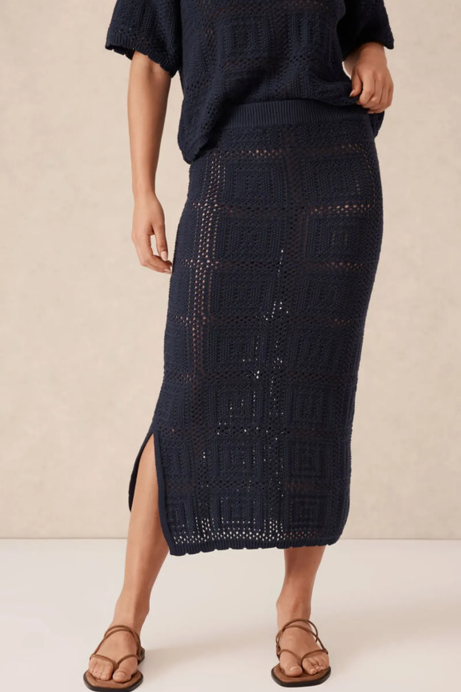 Ceres Life Skirts|Knitwear|Square Knit Midi Skirt - New Navy