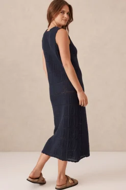 Ceres Life Knitwear|Dresses|Square Knit Midi Tank Dress - New Navy