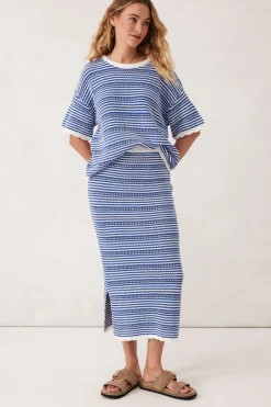 Ceres Life Tops|Textured Boxy Knit Tee - Summer Blue Stripe