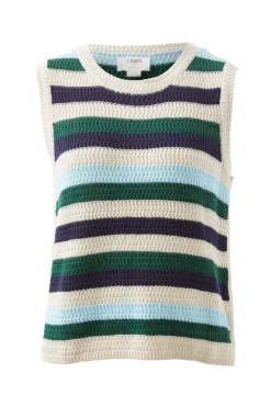Ceres Life Tops|Textured Mulit Stripe Knit Tank - Aqua Pine Navy Stripe