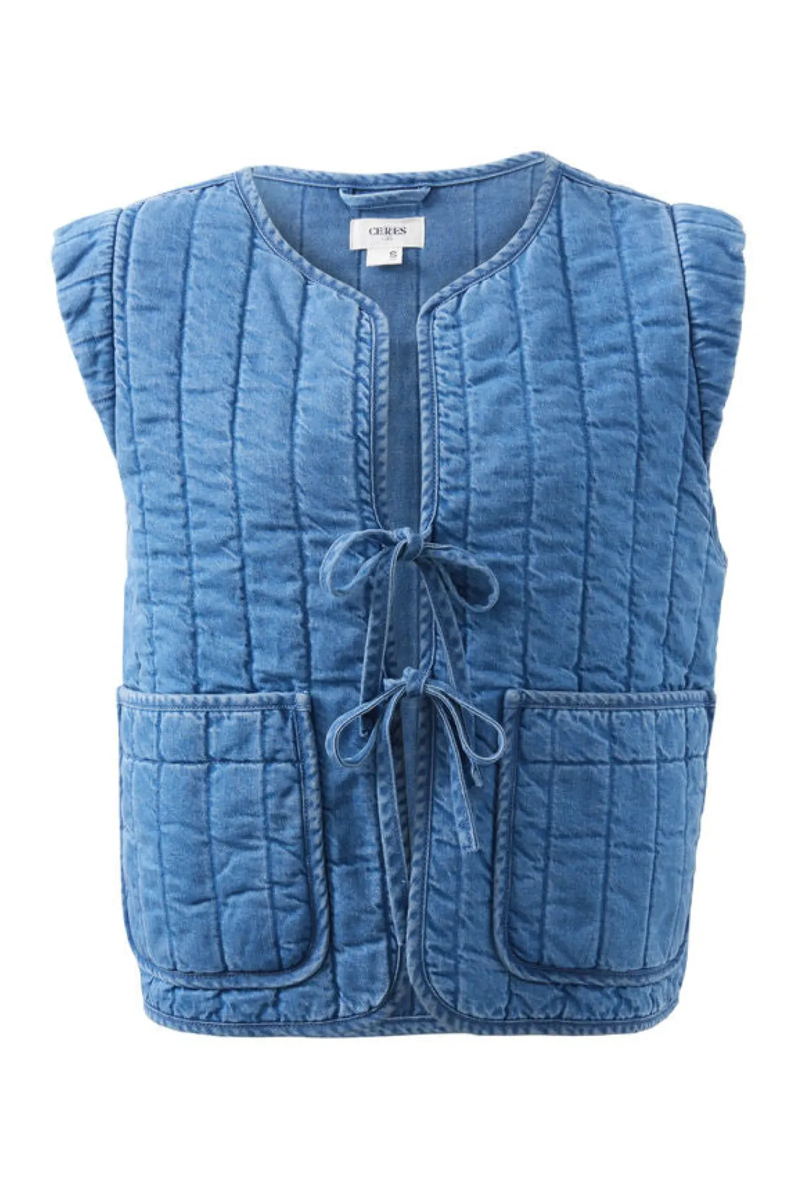 Ceres Life Tops|Tie Quilted Vest - Worn Blue