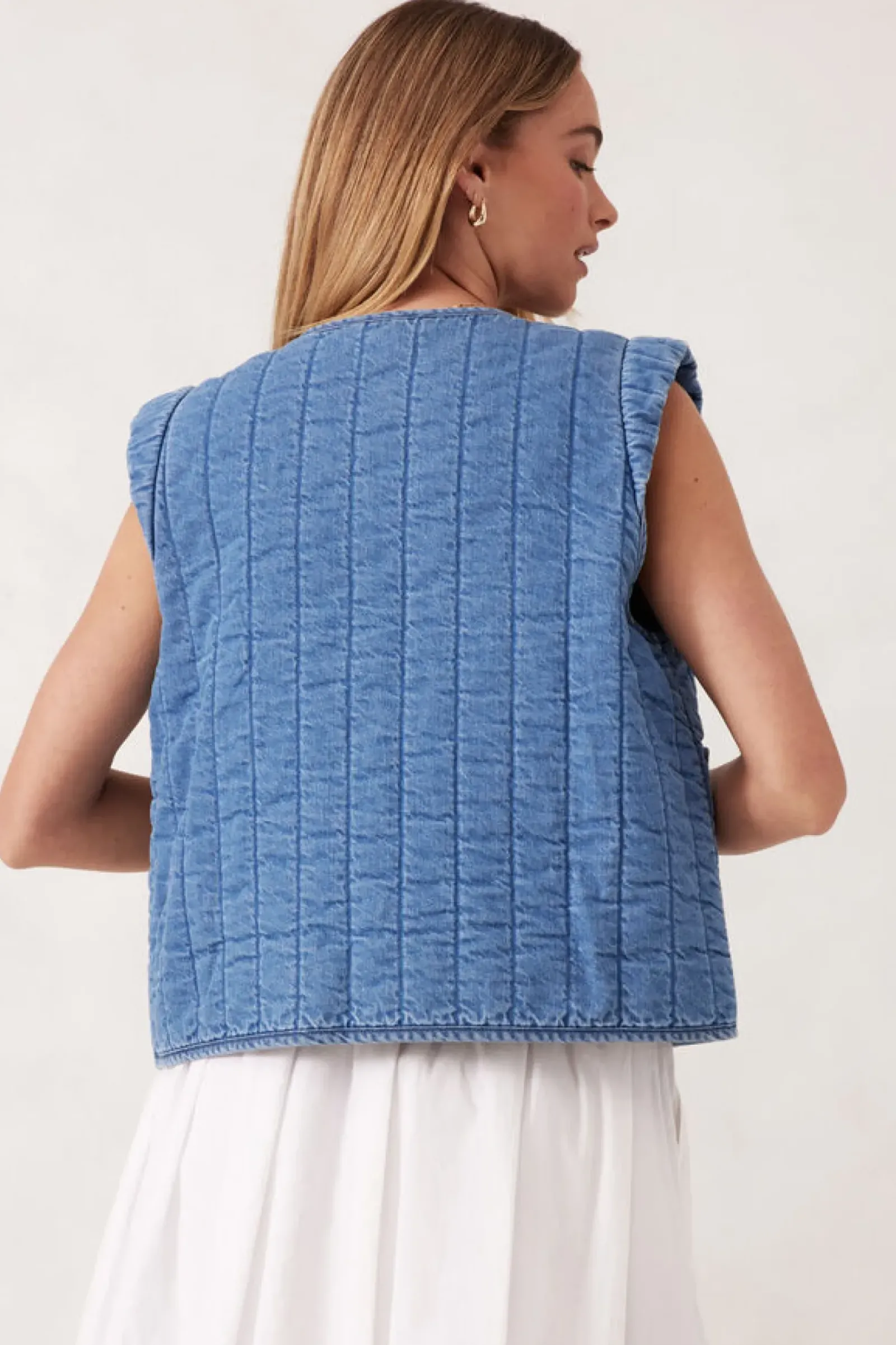 Ceres Life Tops|Tie Quilted Vest - Worn Blue