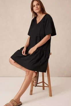 Ceres Life Dresses|Tiered Poplin Mini Dress - Black