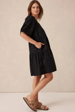 Ceres Life Dresses|Tiered Poplin Mini Dress - Black