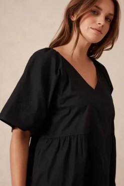 Ceres Life Dresses|Tiered Poplin Mini Dress - Black