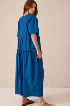 Ceres Life Dresses|Tiered Poplin Midi Dress - Fresh Cobalt