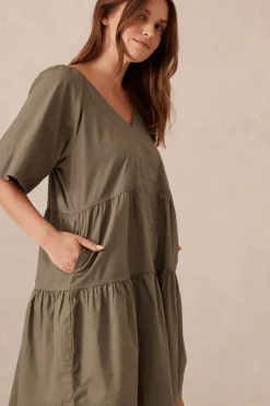 Ceres Life Dresses|Tiered Poplin Mini Dress - Soft Olive