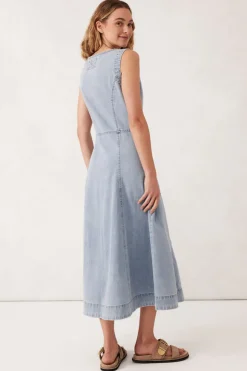 Ceres Life Dresses|V Neck Flared Midi Dress - Worn Blue
