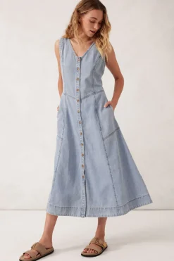Ceres Life Dresses|V Neck Flared Midi Dress - Worn Blue