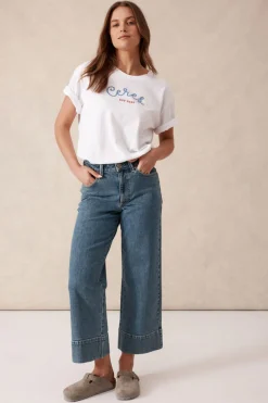 Ceres Life Jeans|Wide Leg Crop Jean - Mid Indigo