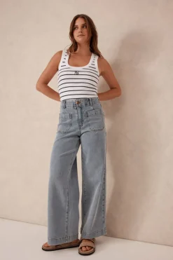 Ceres Life Jeans|Wide Leg Front Pocket Jean - Vintage Blue