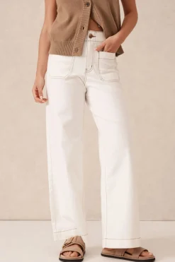 Ceres Life Jeans|Wide Leg Front Pocket Jean - Fresh Ecru
