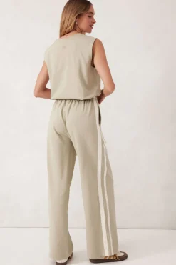 Ceres Life Pants|Wide Leg Terry Trackpant - Matcha Side Stripe