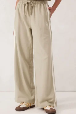 Ceres Life Pants|Wide Leg Terry Trackpant - Matcha Side Stripe