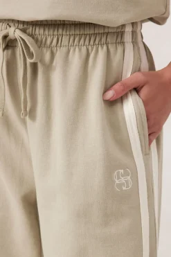 Ceres Life Pants|Wide Leg Terry Trackpant - Matcha Side Stripe