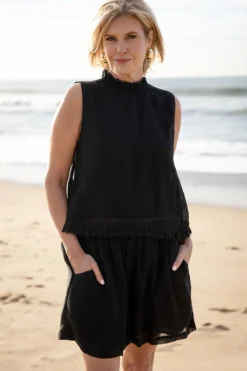 Eadie Lifestyle Tops|Eadie Nadia Linen Top - Black