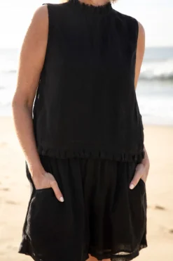 Eadie Lifestyle Tops|Eadie Nadia Linen Top - Black