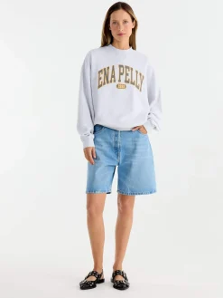 Ena Pelly Jumpers|Collegiate Sweatshirt - White Marle