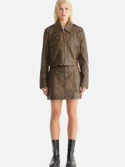 Ena Pelly Jackets & Coats|Lennie Leather Biker Jacket - Worn Brown
