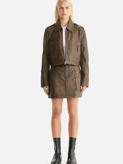 Ena Pelly Jackets & Coats|Lennie Leather Biker Jacket - Worn Brown
