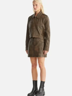 Ena Pelly Jackets & Coats|Lennie Leather Biker Jacket - Worn Brown