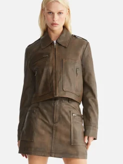 Ena Pelly Jackets & Coats|Lennie Leather Biker Jacket - Worn Brown