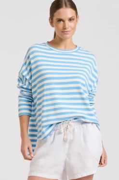 Est1971 Tops|Est 1971 Raw Summer Sweatshirt - Blue/White Stripe