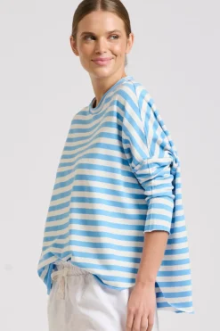 Est1971 Tops|Est 1971 Raw Summer Sweatshirt - Blue/White Stripe