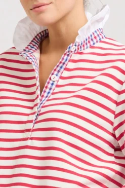 Est1971 Jumpers|Est 1971 Rugby Frill Collar Cotton Sweatshirt - Raspberry Stripe