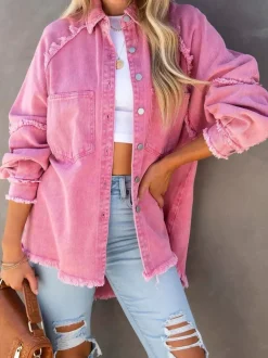 Eyes on Floyd Tops|Jackets & Coats|Trixie Shirt Denim Jacket - Pink