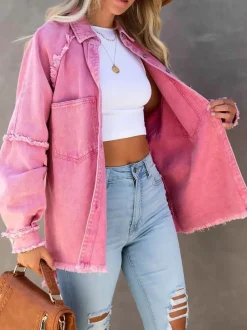 Eyes on Floyd Tops|Jackets & Coats|Trixie Shirt Denim Jacket - Pink
