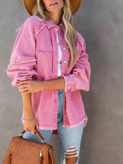 Eyes on Floyd Tops|Jackets & Coats|Trixie Shirt Denim Jacket - Pink
