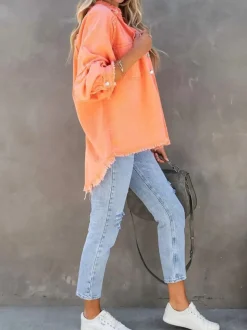 Eyes on Floyd Tops|Jackets & Coats|Trixie Shirt Denim Jacket - Orange
