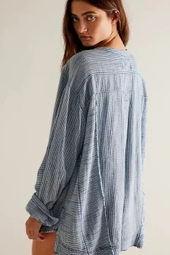 Free People Tops|By The Shore Shirt - Indigo Stripe