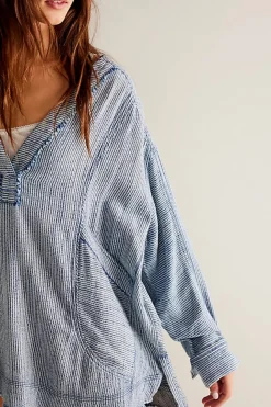 Free People Tops|By The Shore Shirt - Indigo Stripe