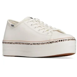 Keds Sneakers|Triple Up Leather Leopard Stripe - White/Tan