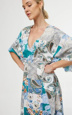 Kinney Dresses|Ellis Dress - Cyan Patchwork