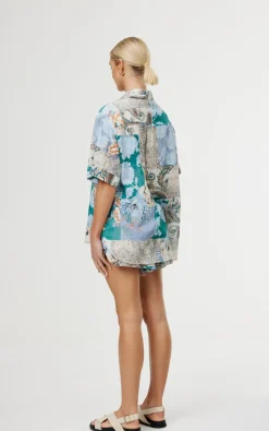 Kinney Tops|Juniper Shirt - Cyan Patchwork