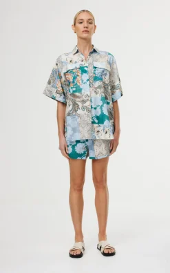 Kinney Tops|Juniper Shirt - Cyan Patchwork