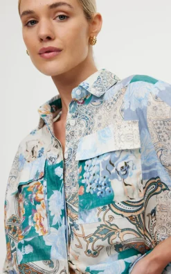 Kinney Tops|Juniper Shirt - Cyan Patchwork