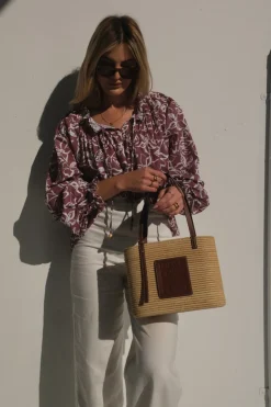 Lunar Fox Tops|Charlotte Linen Blouse - Sangria