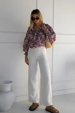 Lunar Fox Tops|Charlotte Linen Blouse - Sangria