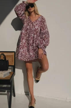 Lunar Fox Dresses|Stevie Linen Dress - Sangria