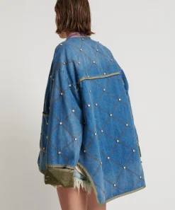 One Teaspoon Jackets & Coats|Bay Blue Quilted Crystal Studded Jacket