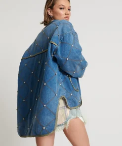 One Teaspoon Jackets & Coats|Bay Blue Quilted Crystal Studded Jacket