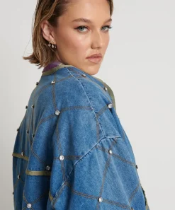 One Teaspoon Jackets & Coats|Bay Blue Quilted Crystal Studded Jacket