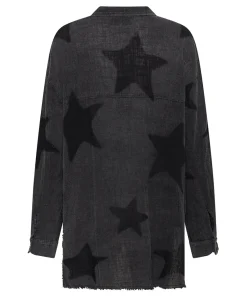 One Teaspoon Tops|Black Star Muslin Longline Shirt - Charcoal