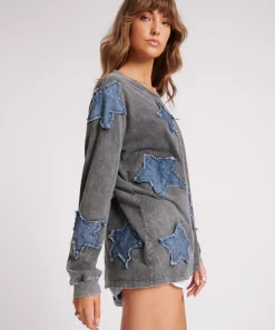 One Teaspoon Tops|Denim Star Boyfriend Longsleeve Tee - Black Acid